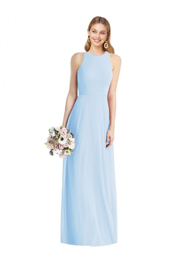 Helles Himmelblau Trompete Neckholder Chiffon Lange Brautjungfernkleider Hersteller