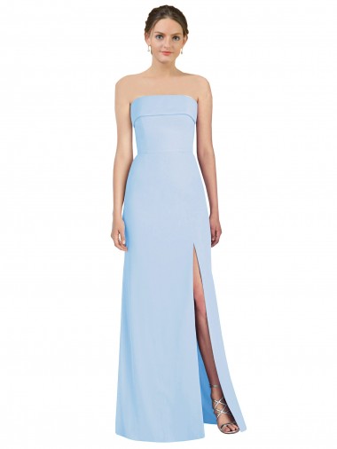 Helles Himmelblau Trompete Trägerlos Chiffon Lange Formale Brautjungfernkleider / Abendkleider Hersteller