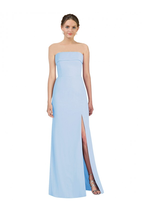Helles Himmelblau Trompete Trägerlos Chiffon Lange Formale Brautjungfernkleider / Abendkleider Hersteller