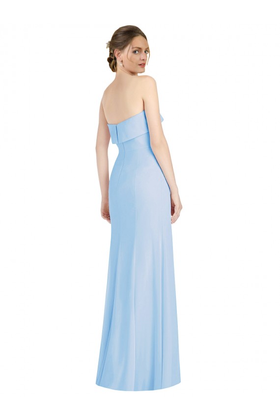 Helles Himmelblau Trompete Trägerlos Chiffon Lange Formale Brautjungfernkleider / Abendkleider Hersteller