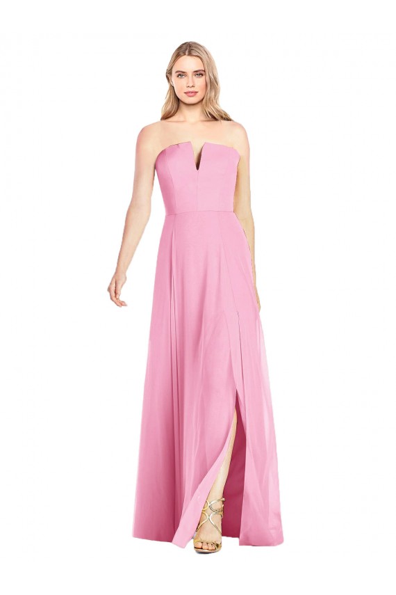 Hot Rosa Trompete V-Ausschnitt Trägerlos Chiffon Lange Brautjungfernkleider Hersteller