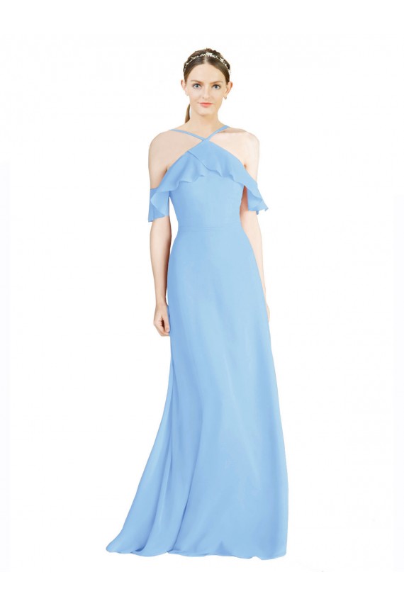 Immergrün A-Linien Neckholder Chiffon Lange Brautjungfernkleider Hersteller