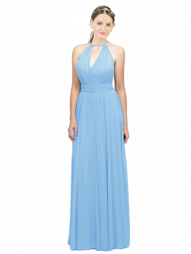 Immergrün A-Linien Neckholder Chiffon Lange Brautjungfernkleider Hersteller