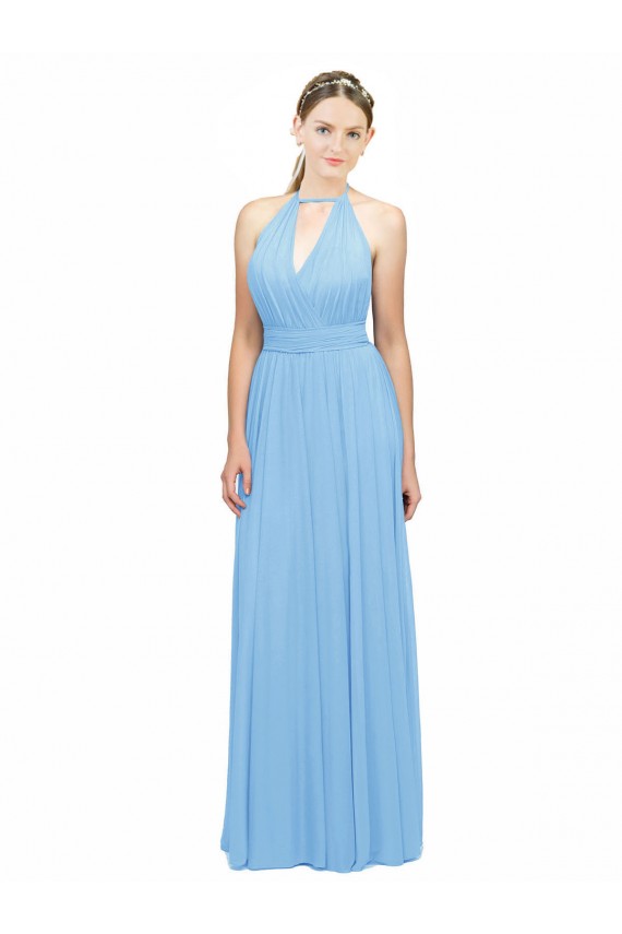 Immergrün A-Linien Neckholder Chiffon Lange Brautjungfernkleider Hersteller