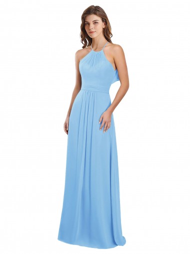 Immergrün A-Linien Neckholder Chiffon Lange Brautjungfernkleider Hersteller