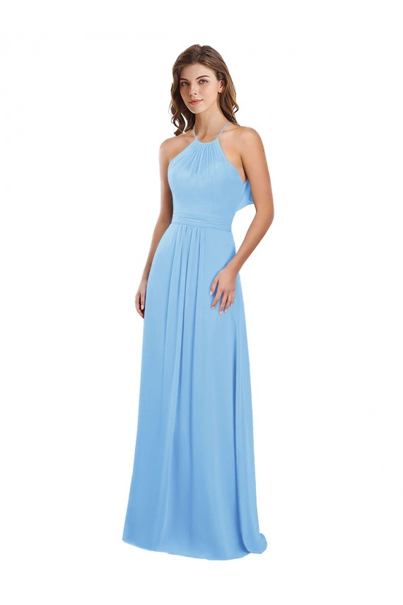 Immergrün A-Linien Neckholder Chiffon Lange Brautjungfernkleider Hersteller