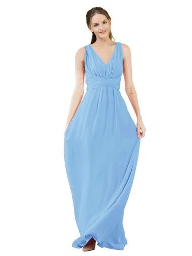 Immergrün A-Linien V-Ausschnitt Chiffon Lange Brautjungfernkleider Hersteller