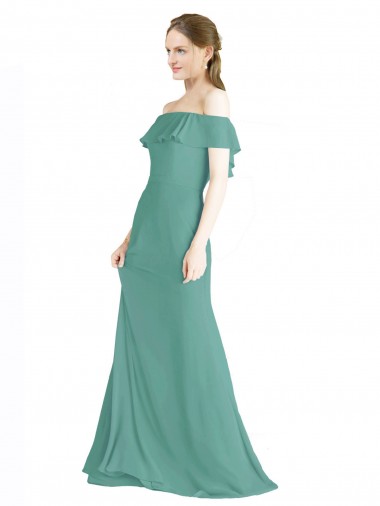 Isländisches Silber A-Linien Off-Schulter Chiffon Lange Brautjungfernkleider Hersteller