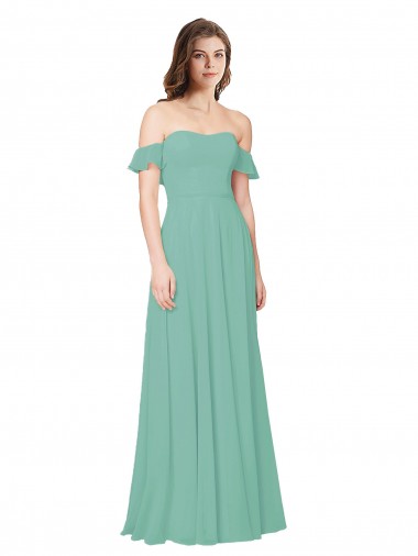 Jade A-Linien Off-Schulter Chiffon Lange Brautjungfernkleider Hersteller