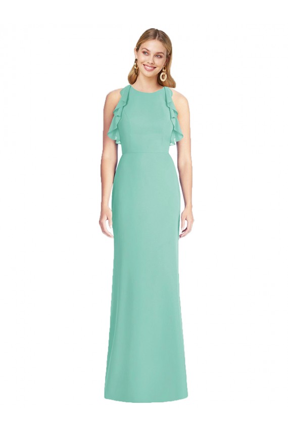 Jade Meerjungfrau Juwel Ausschnitt Chiffon Lange Brautjungfernkleider Hersteller