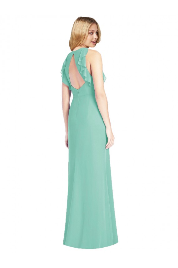 Jade Meerjungfrau Juwel Ausschnitt Chiffon Lange Brautjungfernkleider Hersteller