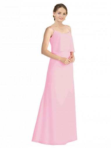 Kaum Rosa A-Linien Spaghetti-Träger Chiffon Lange Brautjungfernkleider Hersteller
