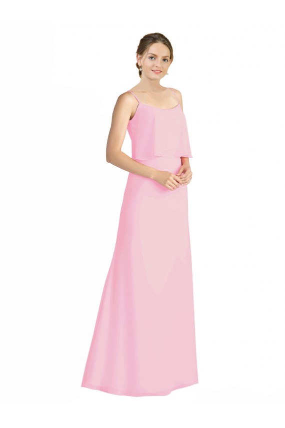 Kaum Rosa A-Linien Spaghetti-Träger Chiffon Lange Brautjungfernkleider Hersteller