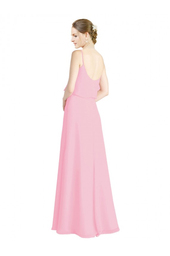 Kaum Rosa A-Linien Spaghetti-Träger Chiffon Lange Brautjungfernkleider Hersteller