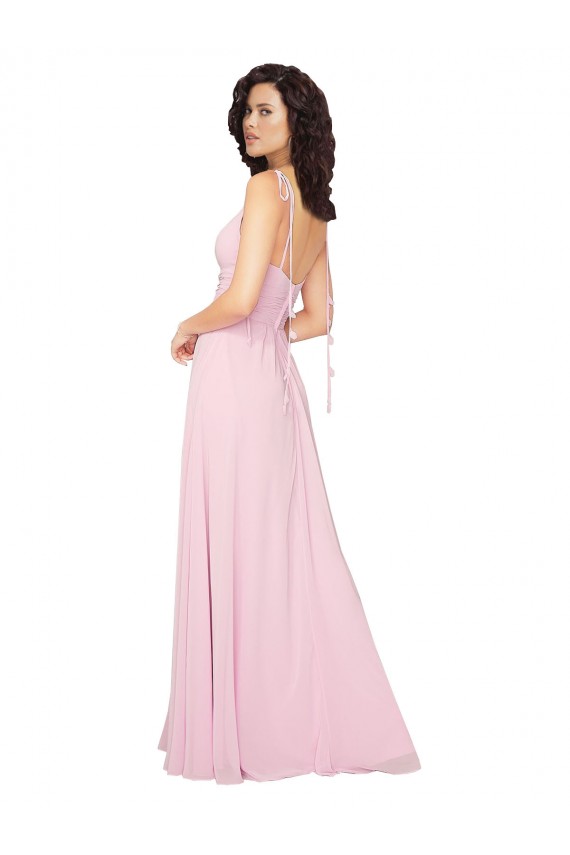 Kaum Rosa A-Linien V-Ausschnitt Chiffon Lange Brautjungfernkleider Hersteller