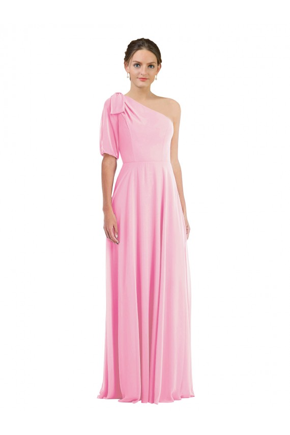 Kaum Rosa Trompete Eine-Schulter Chiffon Lange Brautjungfernkleider Hersteller