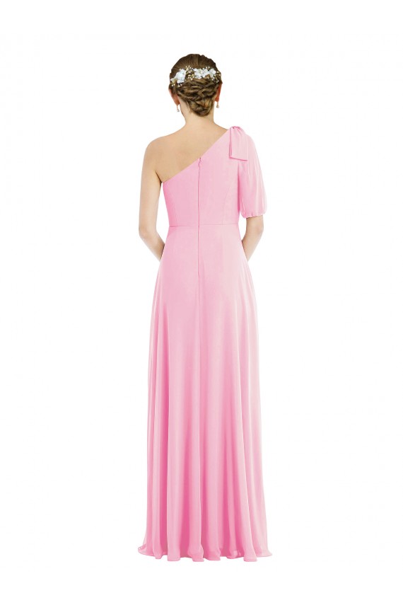 Kaum Rosa Trompete Eine-Schulter Chiffon Lange Brautjungfernkleider Hersteller