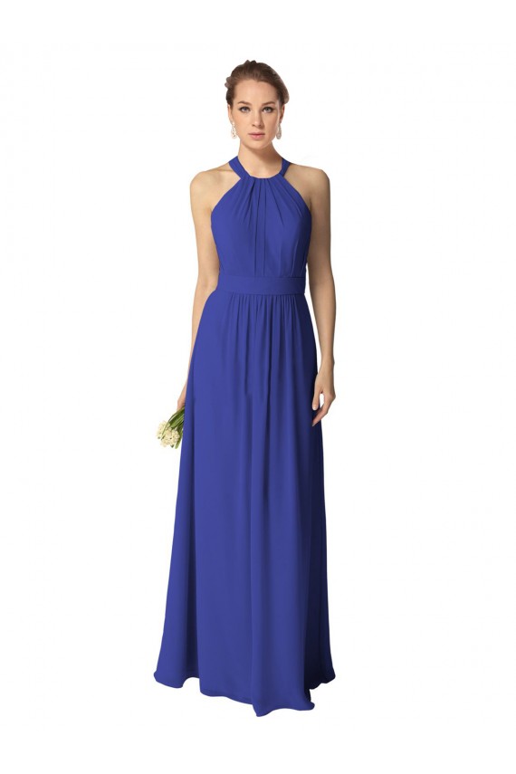 Königsblau A-Linien Neckholder Chiffon Lange Brautjungfernkleider Hersteller