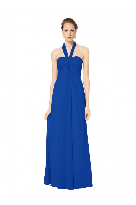 Königsblau A-Linien Neckholder Chiffon Lange Brautjungfernkleider Hersteller