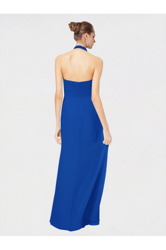 Königsblau A-Linien Neckholder Chiffon Lange Brautjungfernkleider Hersteller