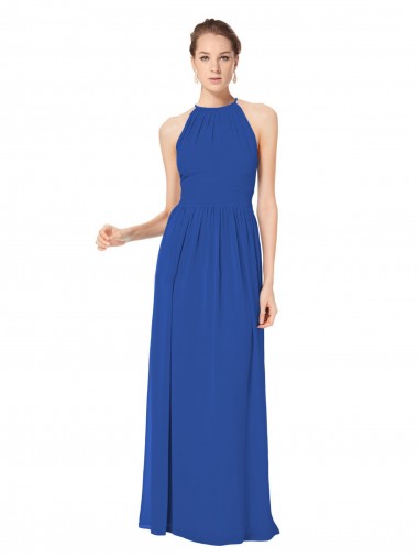 Königsblau A-Linien Neckholder Chiffon Lange Brautjungfernkleider Hersteller