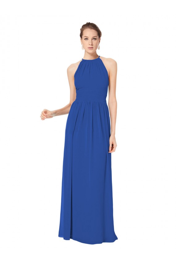 Königsblau A-Linien Neckholder Chiffon Lange Brautjungfernkleider Hersteller
