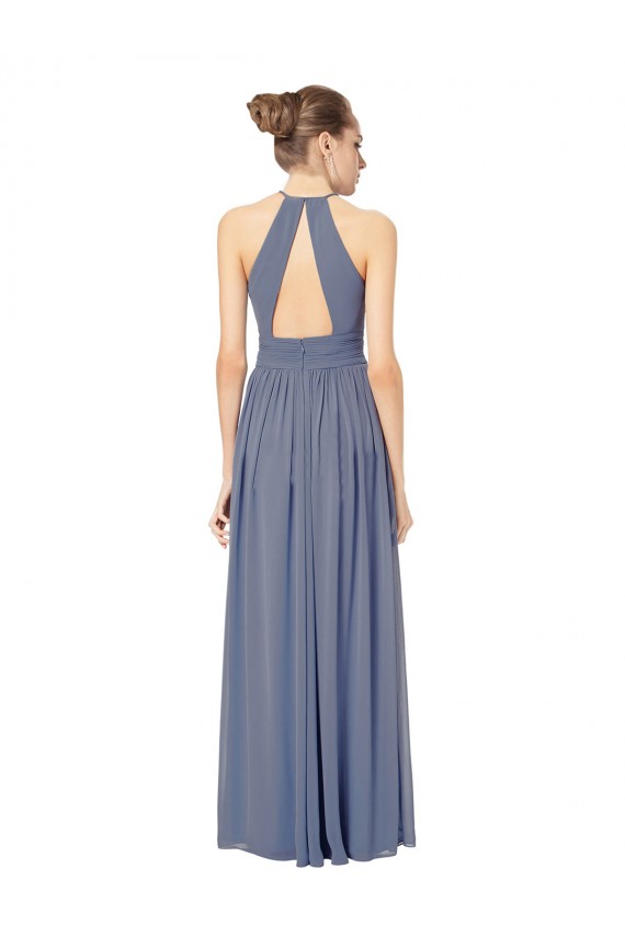 Königsblau A-Linien Neckholder Chiffon Lange Brautjungfernkleider Hersteller