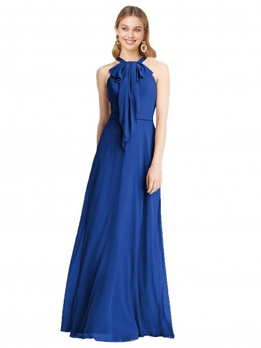 Königsblau A-Linien Neckholder Chiffon Lange Brautjungfernkleider Hersteller