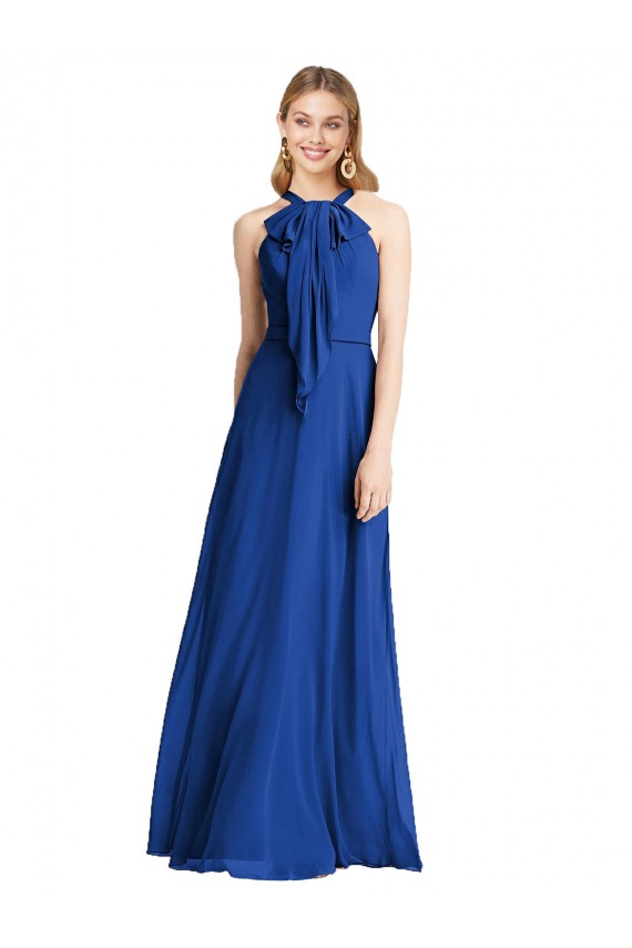Königsblau A-Linien Neckholder Chiffon Lange Brautjungfernkleider Hersteller
