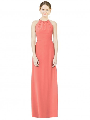 Koralle A-Linien Neckholder Chiffon Lange Brautjungfernkleider Hersteller