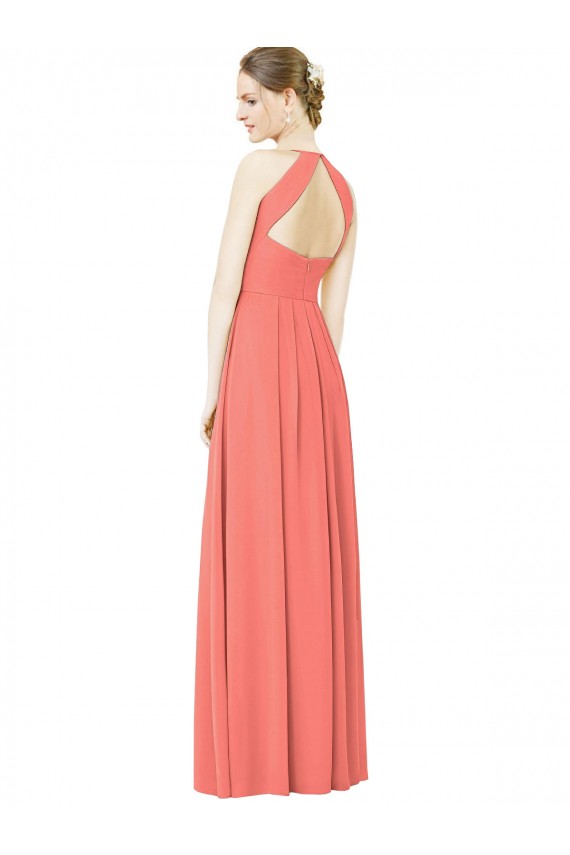 Koralle A-Linien Neckholder Chiffon Lange Brautjungfernkleider Hersteller