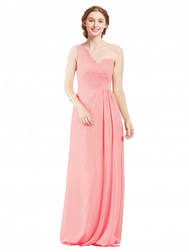 Lachs A-Linien Eine-Schulter Chiffon Lange Brautjungfernkleider Hersteller