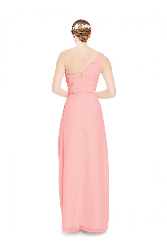 Lachs A-Linien Eine-Schulter Chiffon Lange Brautjungfernkleider Hersteller