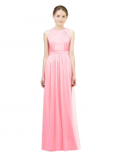Lachs A-Linien Neckholder Chiffon Lange Brautjungfernkleider Hersteller