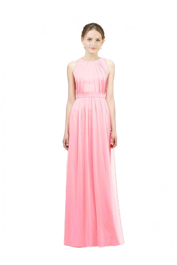 Lachs A-Linien Neckholder Chiffon Lange Brautjungfernkleider Hersteller