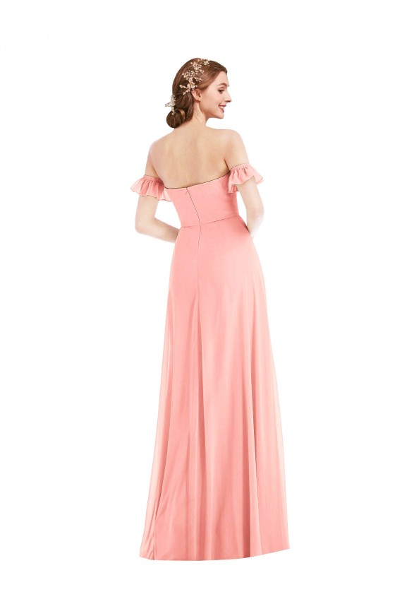 Lachs A-Linien Off-Schulter Chiffon Lange Brautjungfernkleider Hersteller