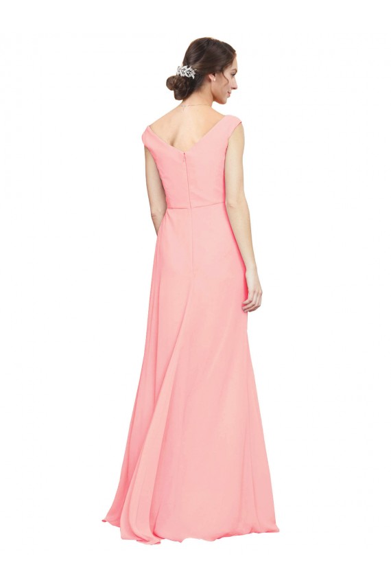 Lachs A-Linien V-Ausschnitt Chiffon Lange Brautjungfernkleider Hersteller