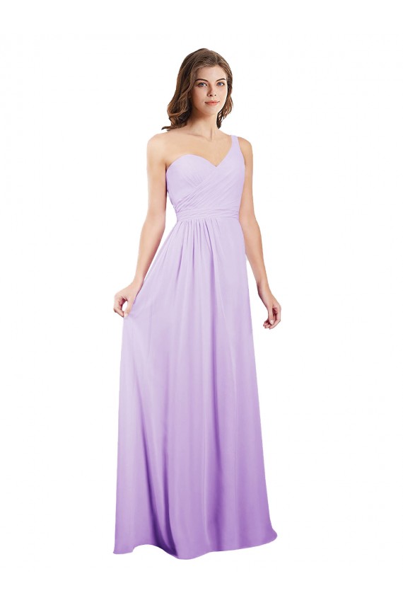 Lila A-Linien Eine-Schulter Chiffon Lange Brautjungfernkleider Hersteller