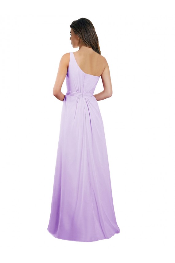 Lila A-Linien Eine-Schulter Chiffon Lange Brautjungfernkleider Hersteller