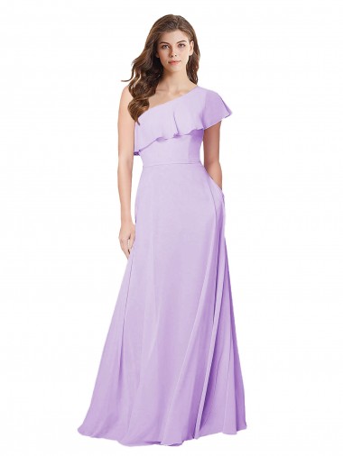 Lila A-Linien Eine-Schulter Chiffon Lange Brautjungfernkleider Hersteller