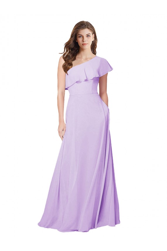 Lila A-Linien Eine-Schulter Chiffon Lange Brautjungfernkleider Hersteller