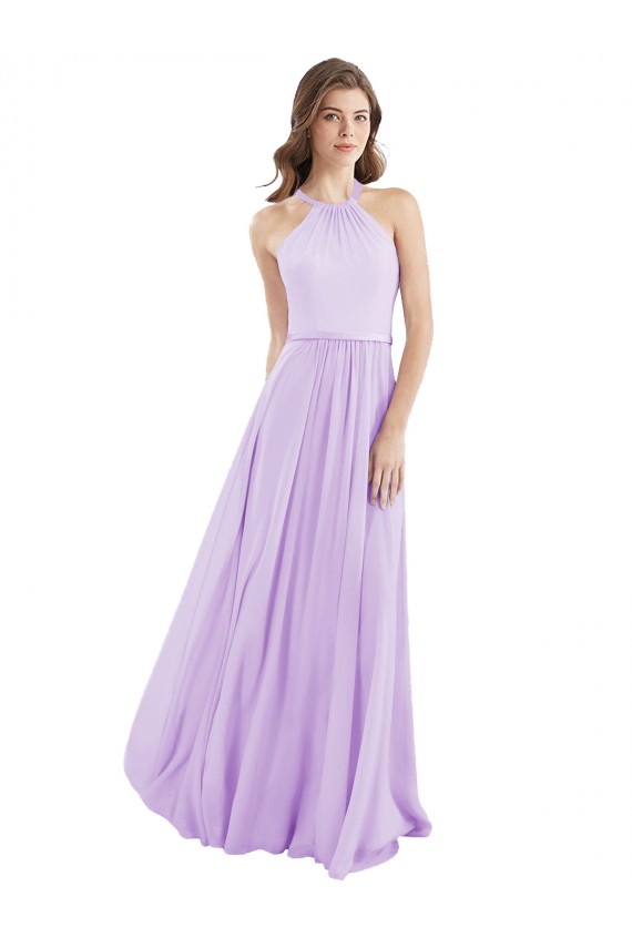 Lila A-Linien Neckholder Chiffon Lange Brautjungfernkleider Hersteller