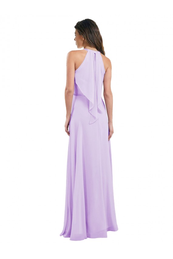 Lila A-Linien Neckholder Chiffon Lange Brautjungfernkleider Hersteller