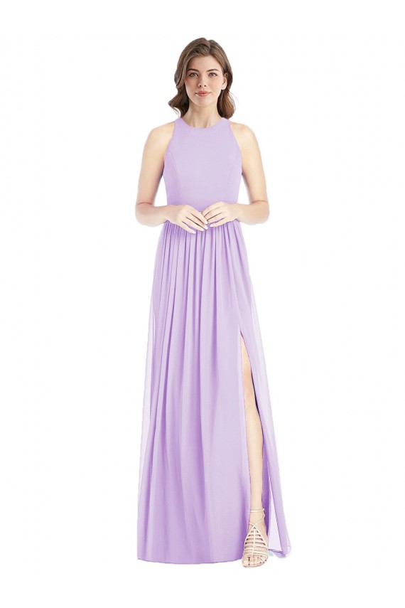 Lila A-Linien Neckholder Chiffon Lange Brautjungfernkleider Hersteller