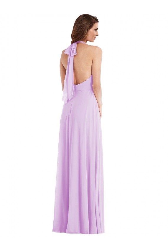 Lila A-Linien Neckholder Chiffon Lange Brautjungfernkleider Hersteller