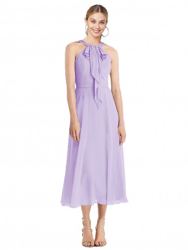 Lila A-Linien Neckholder Wadenlang Chiffon Kurze Brautjungfernkleider / Cocktailkleider Hersteller