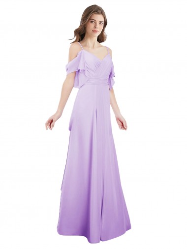 Lila A-Linien Off-Schulter Spaghetti-Träger Chiffon Lange Brautjungfernkleider Hersteller