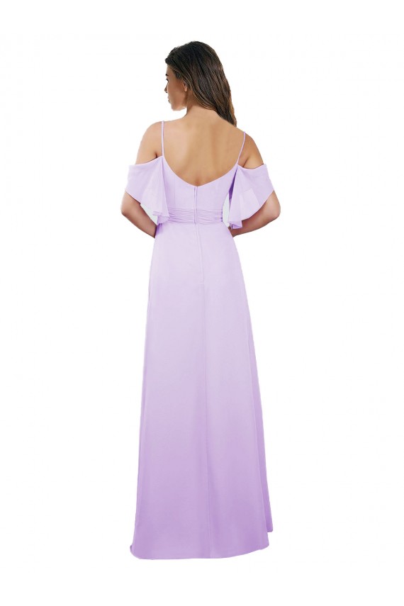 Lila A-Linien Off-Schulter Spaghetti-Träger Chiffon Lange Brautjungfernkleider Hersteller