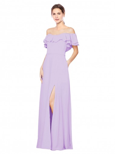 Lila A-Linien Off-Schulter Trägerlos Chiffon Lange Brautjungfernkleider Hersteller