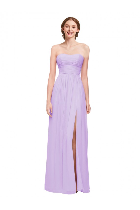Lila A-Linien Trägerlos Chiffon Lange Brautjungfernkleider Hersteller